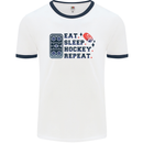 Eat Sleep Hockey Repeat Ice Street Mens Ringer T-Shirt White/Navy Blue