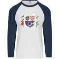Torn Bosnia and Herzegovina Flag Day Football Mens L/S Baseball T-Shirt White/Navy Blue