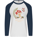 Dont Hate Mate Peace Hippy Toadstool Mens L/S Baseball T-Shirt White/Navy Blue