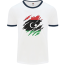 Torn Libya Flag Libyan Day Football Mens Ringer T-Shirt White/Navy Blue