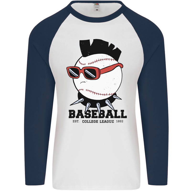 Baseball Punk Rocker Mens L/S Baseball T-Shirt White/Navy Blue