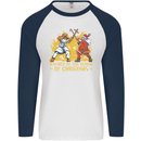 Santa vs Jesus Funny Christmas Xmas Mens L/S Baseball T-Shirt White/Navy Blue
