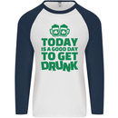 Good Day to Get Drunk St. Patrick's Day Mens L/S Baseball T-Shirt White/Navy Blue