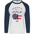 Independence Day Happy 4th of July Mens L/S Baseball T-Shirt White/Navy Blue