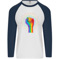 LGBT Fist Gay Pride Day Awareness Mens L/S Baseball T-Shirt White/Navy Blue
