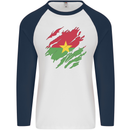 Torn Burkina Faso Flag Day Football Mens L/S Baseball T-Shirt White/Navy Blue