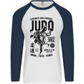 Judo Strength and Courage Martial Arts MMA Mens L/S Baseball T-Shirt White/Navy Blue