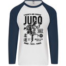 Judo Strength and Courage Martial Arts MMA Mens L/S Baseball T-Shirt White/Navy Blue