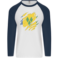 Torn Saint Vincent and Grenadines Flag Football Mens L/S Baseball T-Shirt White/Navy Blue