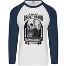 Great Beard Comes Great Responsibility Skull Mens L/S Baseball T-Shirt White/Navy Blue
