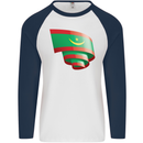 Curled Mauritania Flag Mauritanian Day Football Mens L/S Baseball T-Shirt White/Navy Blue