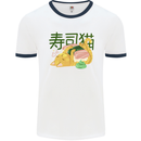 Sushi Cat Mens Ringer T-Shirt White/Navy Blue