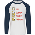 Eat Sleep Anime Repeat Mens L/S Baseball T-Shirt White/Navy Blue