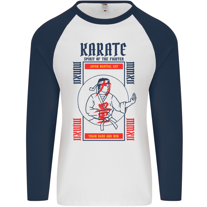 Katate Spirit Martial Arts MMA Mens L/S Baseball T-Shirt White/Navy Blue