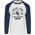 Mick's Gym Boxing Boxer Movie Mens L/S Baseball T-Shirt White/Navy Blue