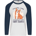 Sleeping With Her Corgi Funny Mens L/S Baseball T-Shirt White/Navy Blue