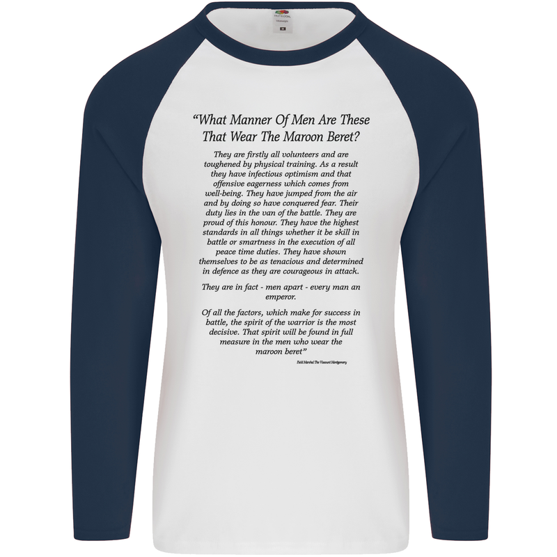 The Parachute Regiment Charter 1 2 3 4 Para Mens L/S Baseball T-Shirt White/Navy Blue