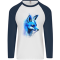 A Fox Watercolour Mens L/S Baseball T-Shirt White/Navy Blue