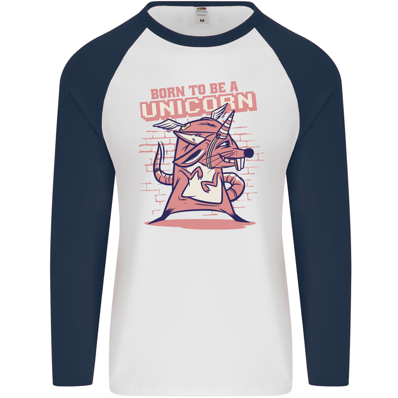 A Rat Born To Be a Unicorn Funny Mens L/S Baseball T-Shirt White/Navy Blue