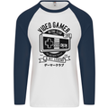 Video Gamer Retro Club Gaming Mens L/S Baseball T-Shirt White/Navy Blue