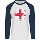 Torn Georgia Flag Georgian Day Football Mens L/S Baseball T-Shirt White/Navy Blue