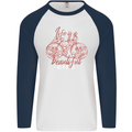 Life is a Beautiful Ride Cycling Bicycle Mens L/S Baseball T-Shirt White/Navy Blue