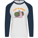Let's Hike Funny Slug Trekking Walking Mens L/S Baseball T-Shirt White/Navy Blue