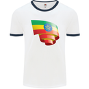 Curled Ethiopia Flag Ethiopian Day Football Mens Ringer T-Shirt White/Navy Blue
