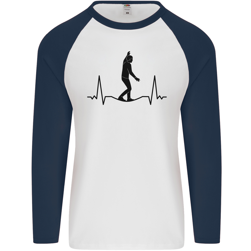 Tightrope Walking Walker Funambulism Mens L/S Baseball T-Shirt White/Navy Blue