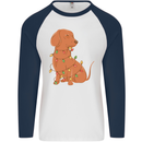 A Funny Christmas Tree Dachshund Mens L/S Baseball T-Shirt White/Navy Blue