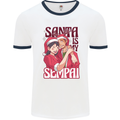 Santa is My Sempai Funny Anime Christmas Xmas Mens Ringer T-Shirt White/Navy Blue