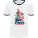 Hippopotamus For Christmas Hippo Xmas Mens Ringer T-Shirt White/Navy Blue