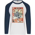 Retro Cinema Movie Night Films & TV Mens L/S Baseball T-Shirt White/Navy Blue