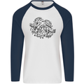 Valknut Symbol With Ravens Viking Mens L/S Baseball T-Shirt White/Navy Blue
