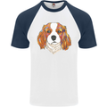 A Colourful King Charles Spaniel Dog Mens S/S Baseball T-Shirt White/Navy Blue