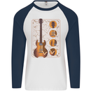 A Guitar Blueprint Music Rock n Roll Guitarist Mens L/S Baseball T-Shirt White/Navy Blue