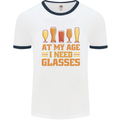 Beer Glasses Funny Alcohol Old Age Mens Ringer T-Shirt White/Navy Blue