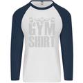 Gym Training Top Bodybuilding Weightlifting Mens L/S Baseball T-Shirt White/Navy Blue