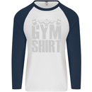Gym Training Top Bodybuilding Weightlifting Mens L/S Baseball T-Shirt White/Navy Blue
