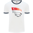 Curled Singapore Flag Singaporean Day Football Mens Ringer T-Shirt White/Navy Blue