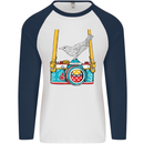Camera With a Bird Photographer Photography Mens L/S Baseball T-Shirt White/Navy Blue