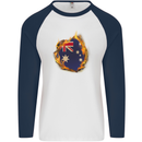 The Australian Flag Fire Effect Australia Mens L/S Baseball T-Shirt White/Navy Blue