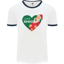 I Love Xmas Santa Claus Christmas Mens Ringer T-Shirt White/Navy Blue