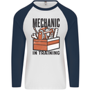 Mechanic in Training Funny Mens L/S Baseball T-Shirt White/Navy Blue