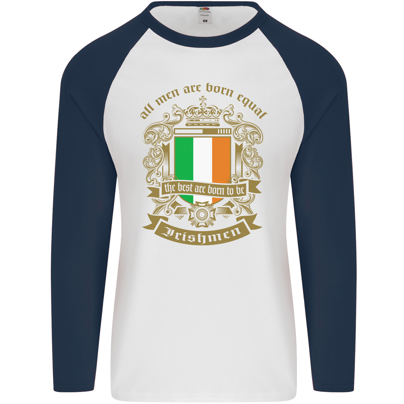 All Men Are Born Equal Irish Ireland Mens L/S Baseball T-Shirt White/Navy Blue