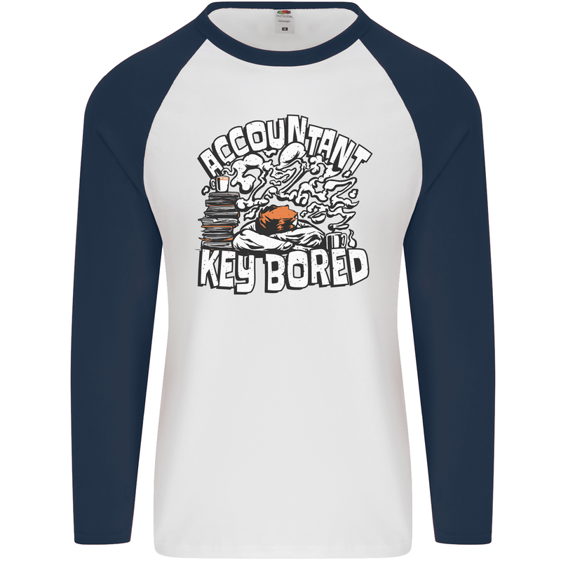 A Bored Accountant Mens L/S Baseball T-Shirt White/Navy Blue