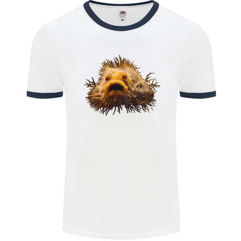 A Hairy Frogfish Mens Ringer T-Shirt White/Navy Blue