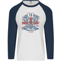 British Motorcycle Club Live to Ride Biker Mens L/S Baseball T-Shirt White/Navy Blue