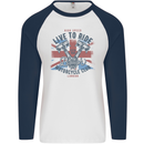 British Motorcycle Club Live to Ride Biker Mens L/S Baseball T-Shirt White/Navy Blue