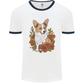 Corgi Dog With Flowers Mens Ringer T-Shirt White/Navy Blue